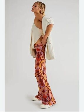 FREE PEOPLE Make A Statement Flare Pants Sandstone Combo Sz S 70’s Retro Boho